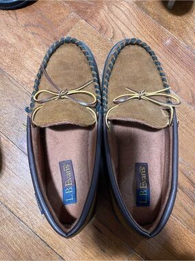 L.B. Evans Men's Tan Suede Moccasin Loafers with Dark Trim